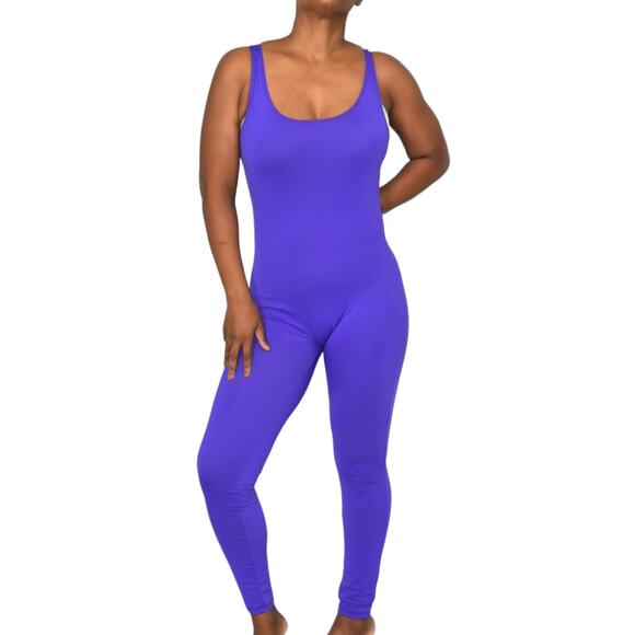 Nylon Unitard Purple Catsuit Spandex Shiny Retro Tank Full Length USA Size Large - Picture 10 of 15